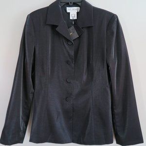 NWT St. John Collection Birch Black Wool Blend Satin-Sheen Dress Blazer Size 2